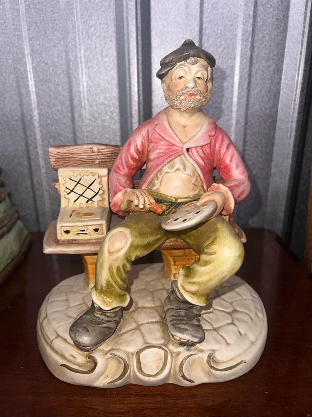 VINTAGE ARTIST HOBO PAINTING ON A BENCH CERAMIC FIGURINE